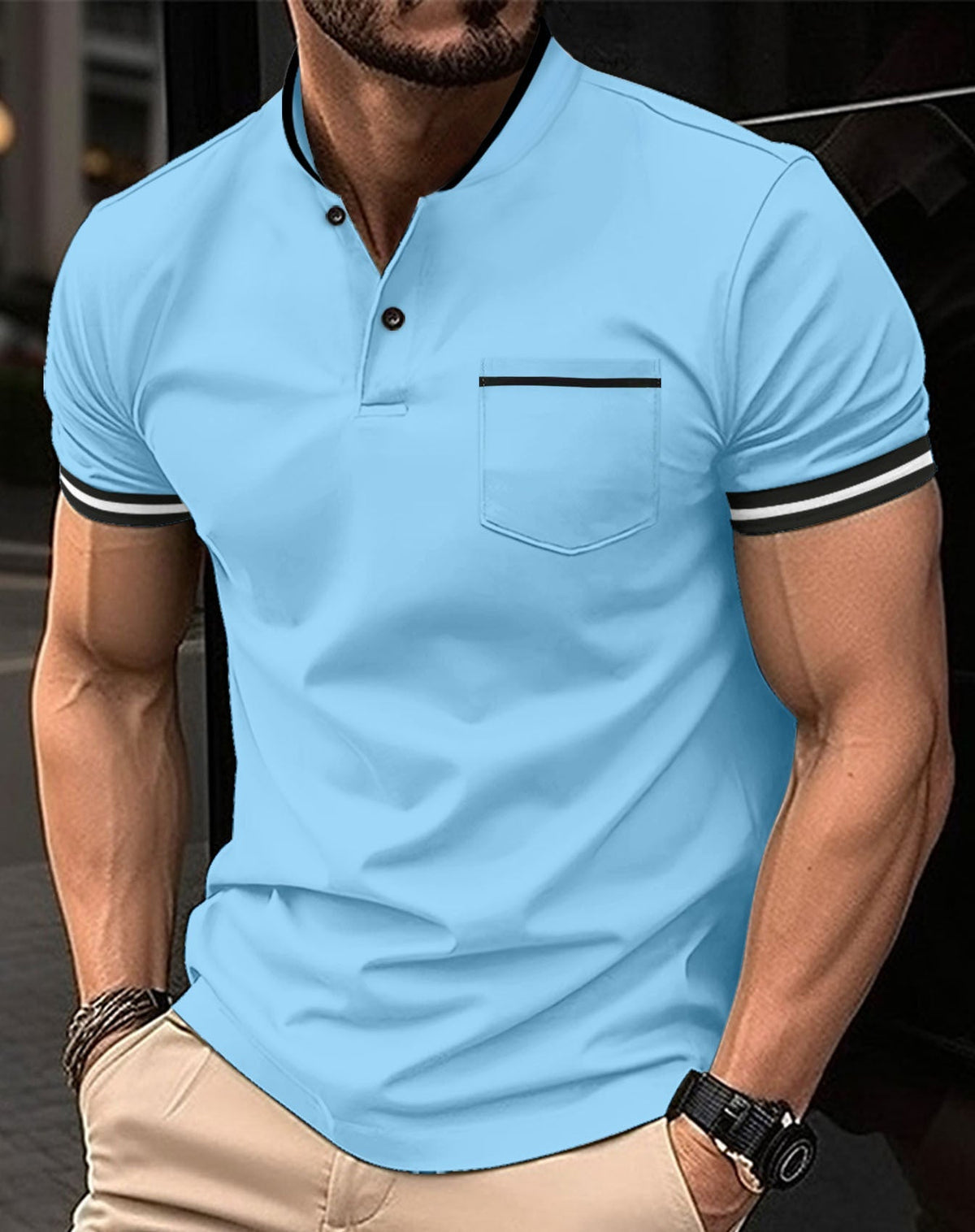 Teodor - Polo cómodo de algodón azul para hombres